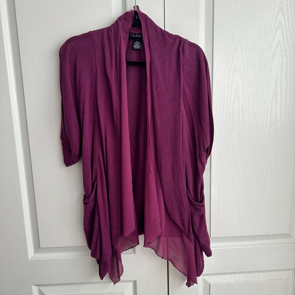 Purple Open-Front Cardigan with Waterfall Neckline XL